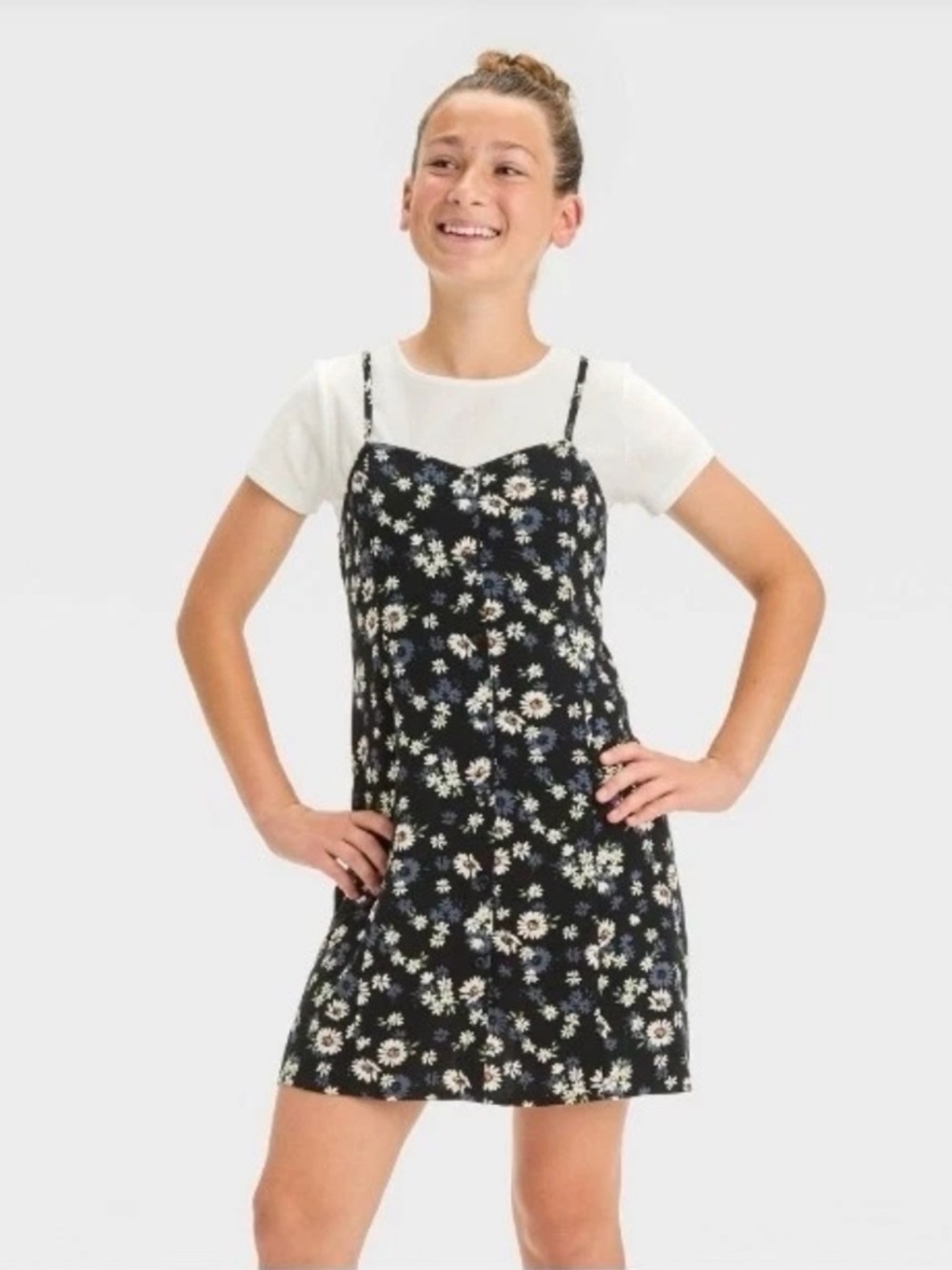2pc Black floral dress with inner white top Art Class Girls NWT